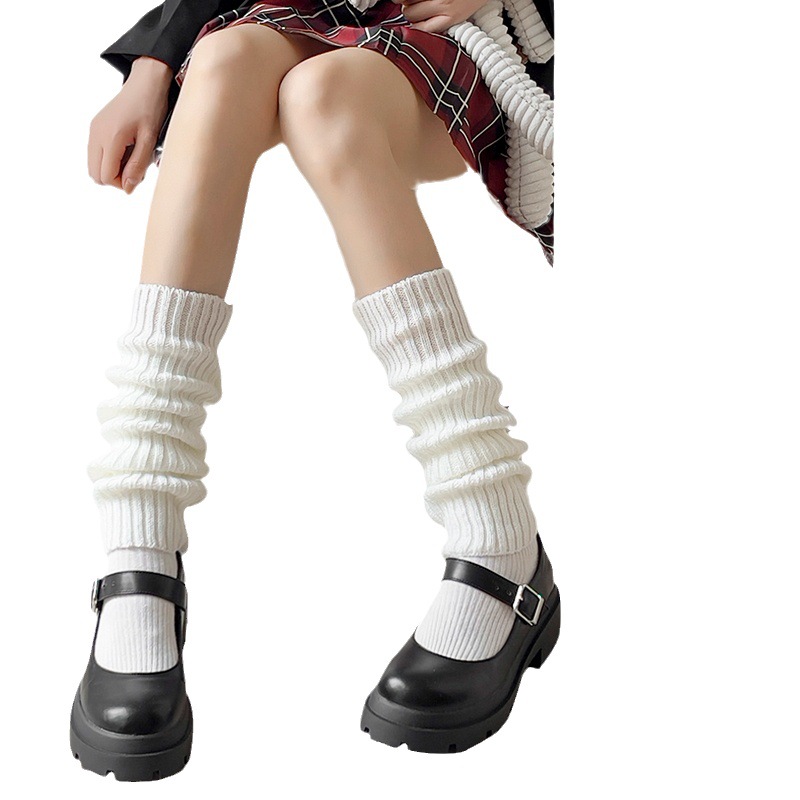 White Socks for Women Autumn and Winter Internet Celebrity Ins Tide Knit Leg Sleeve Japanese JK Foot Sock Calf Socks Foot Sock Spring and Autumn Bunching Socks