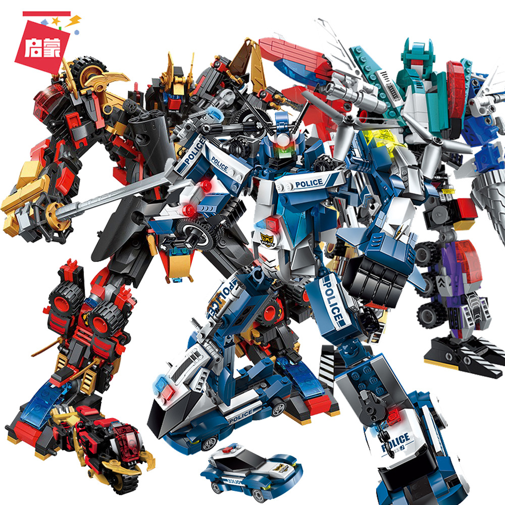 启蒙积木合体机器人金刚儿童小颗粒拼装玩具疾风战将航母模型男孩