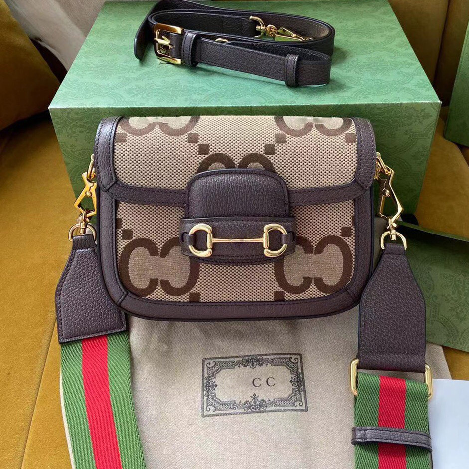 新款帆布女包酷奇1955系列马鞍包 马衔扣g家单肩斜挎包双肩带代发