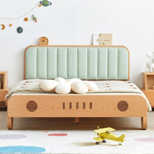 汽车床实木儿童床简约欧洲榉木软包床卧室男孩女孩卡通床工厂直销