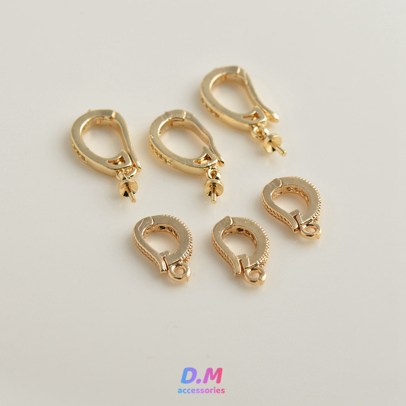 14k金保色diy珍珠项链手链链接扣头万能扣微镶锆石绑线扣配件