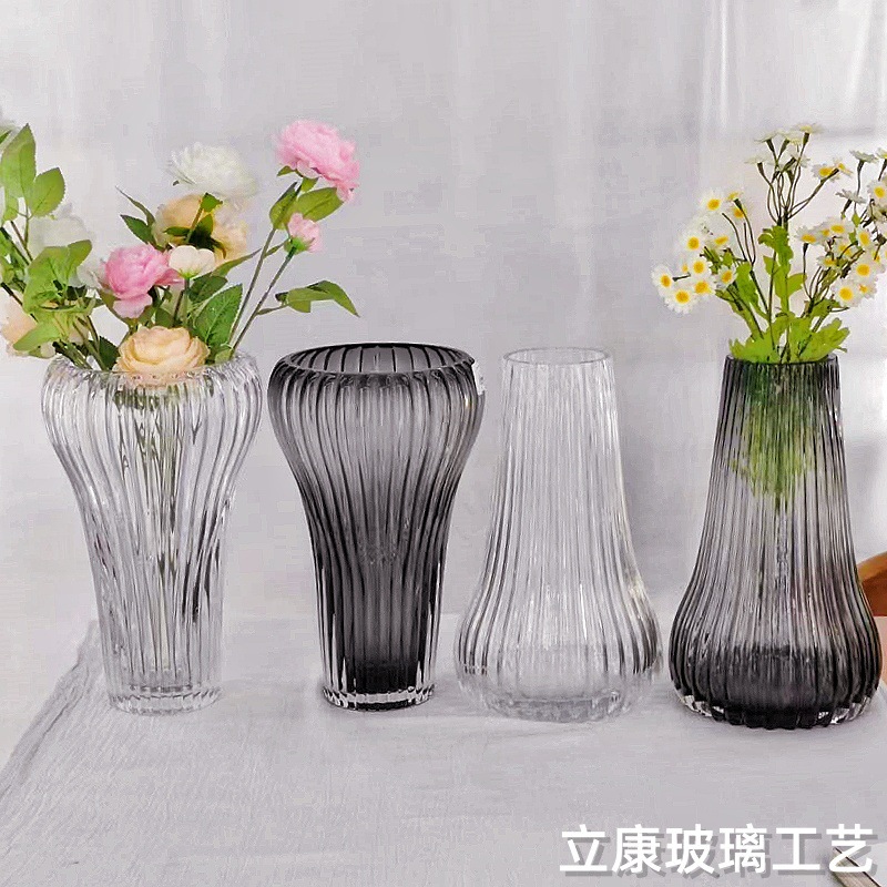 Minimalist Creative Trumpet Striped Glass Vase Hydroponic Flowers Hotel Wedding Home Desktop Decorative Flower Arrangement Decoration