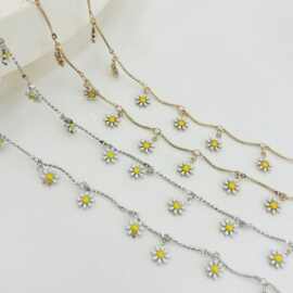 diy饰品配件 纯铜保色弯管劈花滴油小菊花流苏链服饰项链手链材料