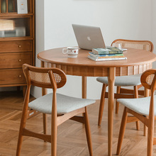 集美圆桌北欧简约小户型现代实木樱桃木原木餐桌家用休闲饭桌
