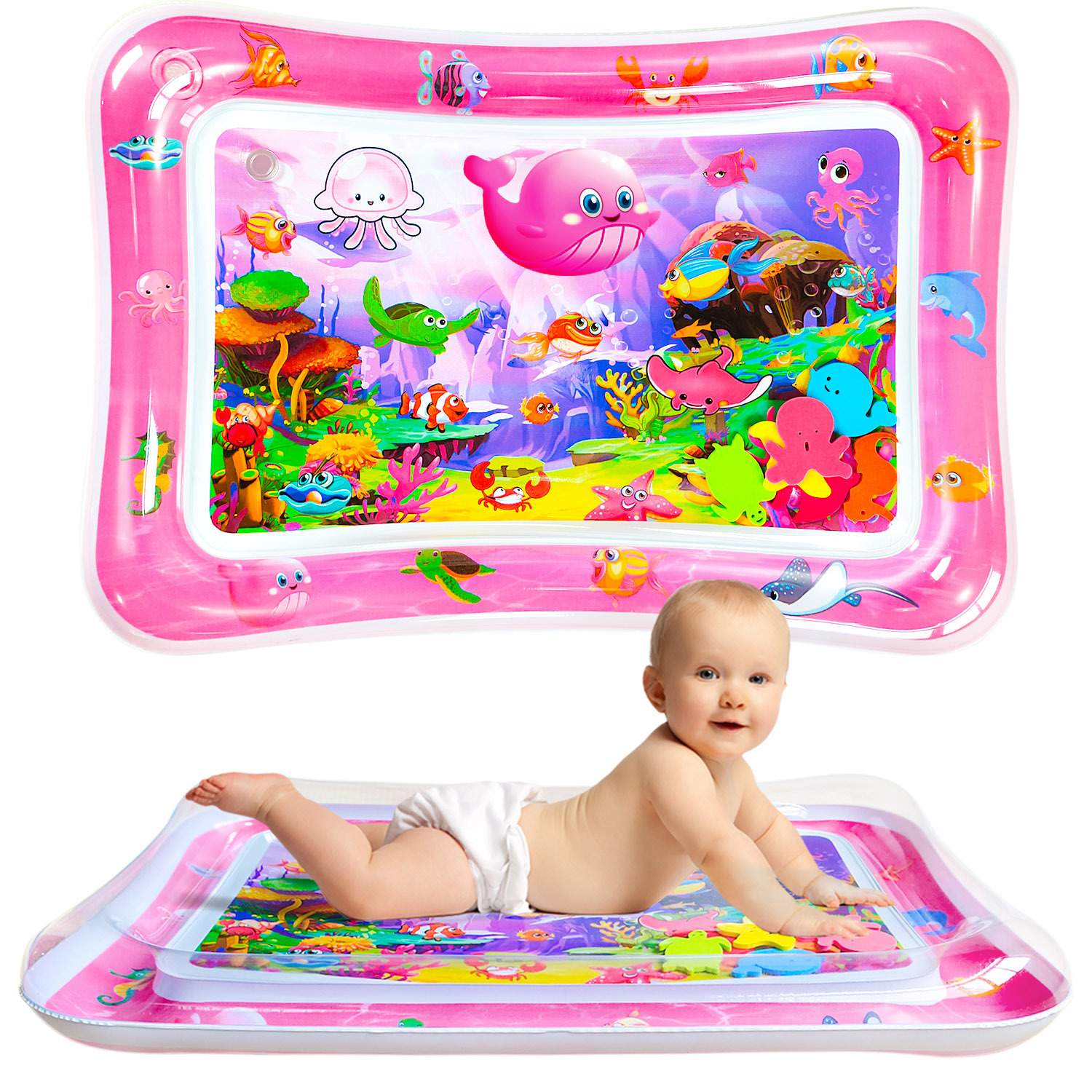 跨境新款粉色充气拍拍水垫婴幼冰垫玩具 PVC充气海洋水垫拍拍垫