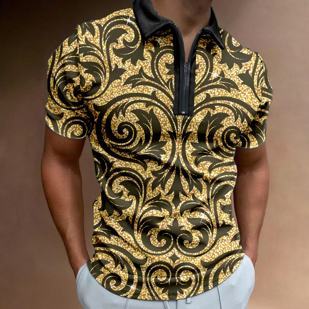 亚马逊热卖爆款产品外贸男装polo衫 欧美大码3d巴洛克印花马球衫