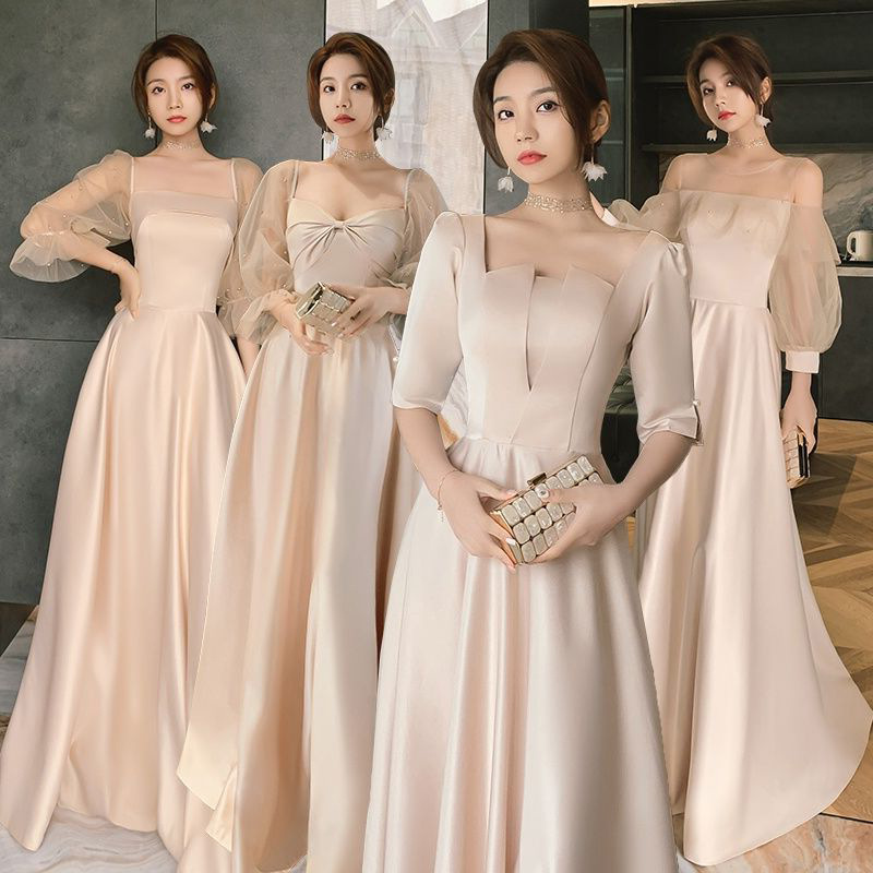 Bridesmaid Dress Satin Daily Style 2024 New Spring Wedding French Sisters Group Dress Slim Fit Slimming Women