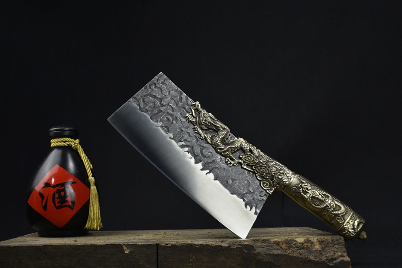 手工铜柄菜刀龙泉市家用斩骨刀斩切刀锋利切片刀厨师刀商用刀具