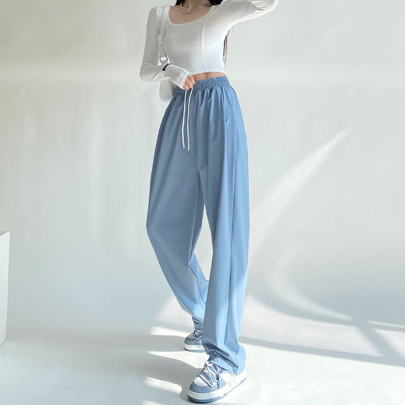 [Nylon Quick-Drying] Blue Sun-Proof Trousers Women's Spring New Loose Casual Pants Sweatpants Straight Women's Wide-Leg Pants