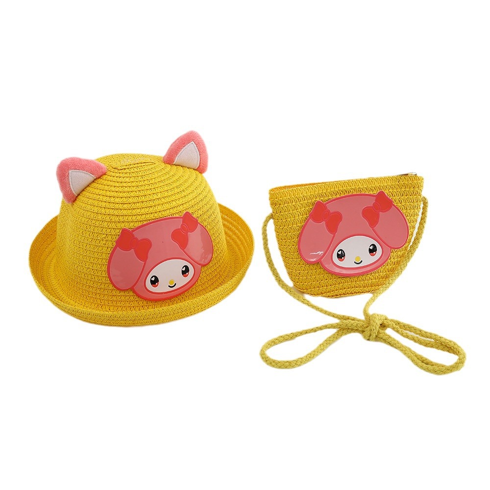 Children's Sun Hat Girls' Sun Hat Summer Straw Hat Small Bag Set Princess Beach Summer Sun Protection Fisherman Hat