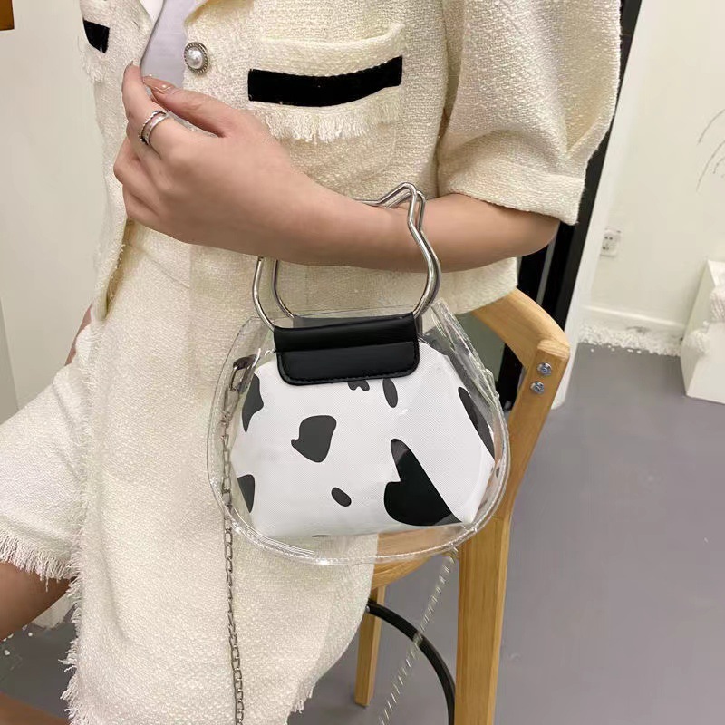 2023 New Fashion Trendy Women's Jelly Bag Cows Pattern Shoulder Bag Transparent Bag with Pouch Ring Messenger Bag With Handle