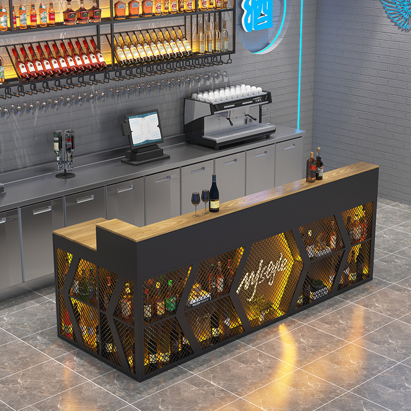 工业风铁艺吧台桌酒吧餐厅前台收银台转角咖啡厅餐饮烧烤店接待台