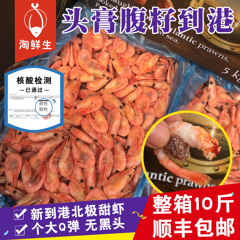 xc北极虾头膏腹籽即食海鲜带籽北极甜虾10斤熟冻冰虾 24年捕捞新