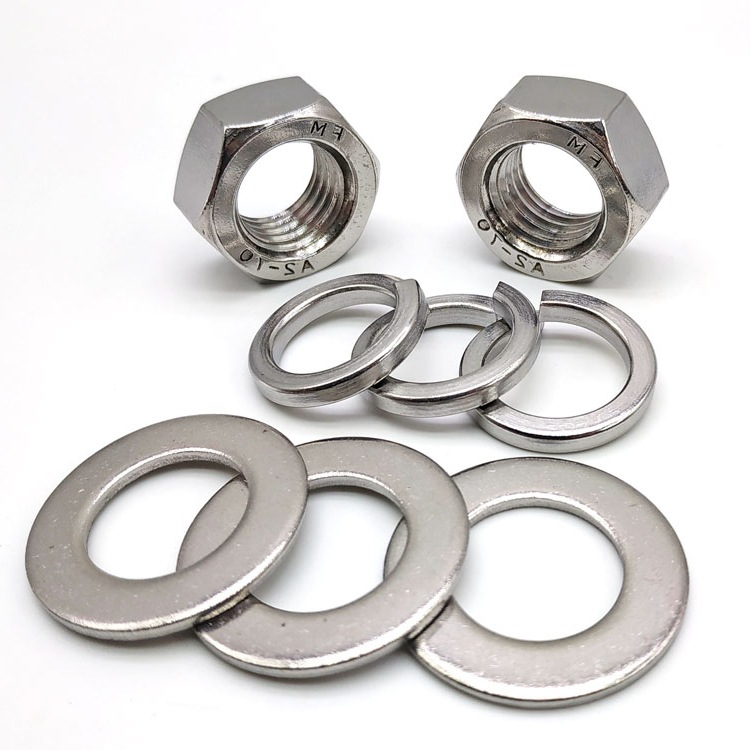 304/201/316l不锈钢六角螺母平垫片弹垫组合套装国标手拧