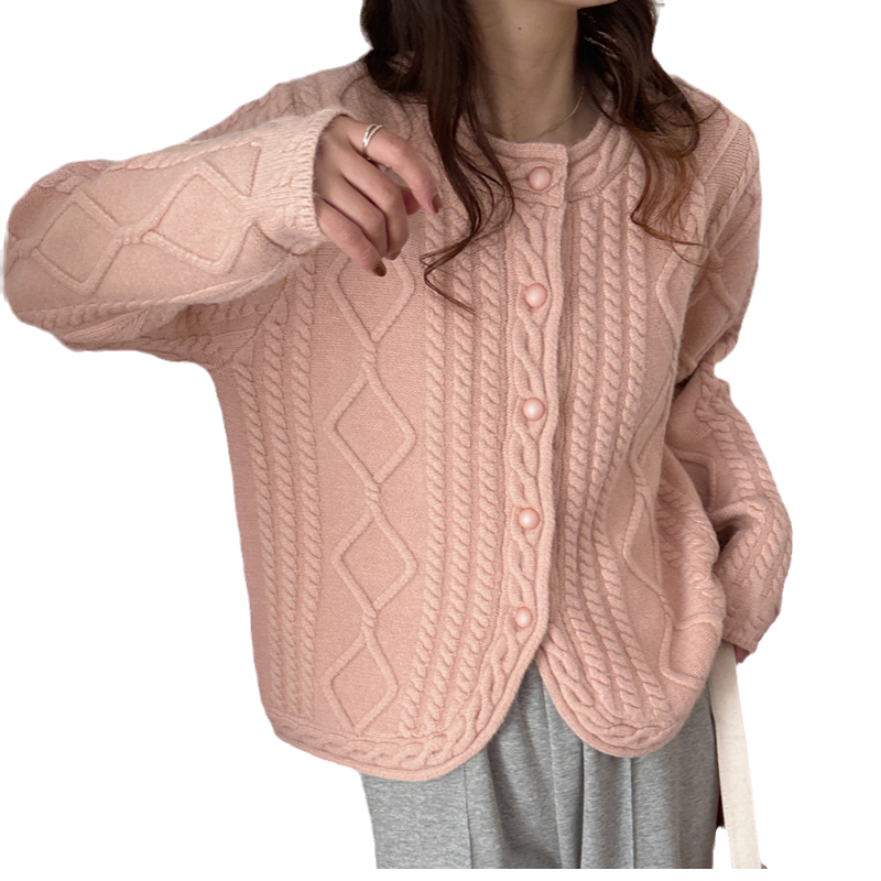 粉色毛衣针织开衫外套女春装2023年新款今年流行爆款独特别致上衣