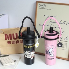 陶瓷内胆保温杯大容量便携水杯带提绳可背吸管冰霸杯车载汽车杯子