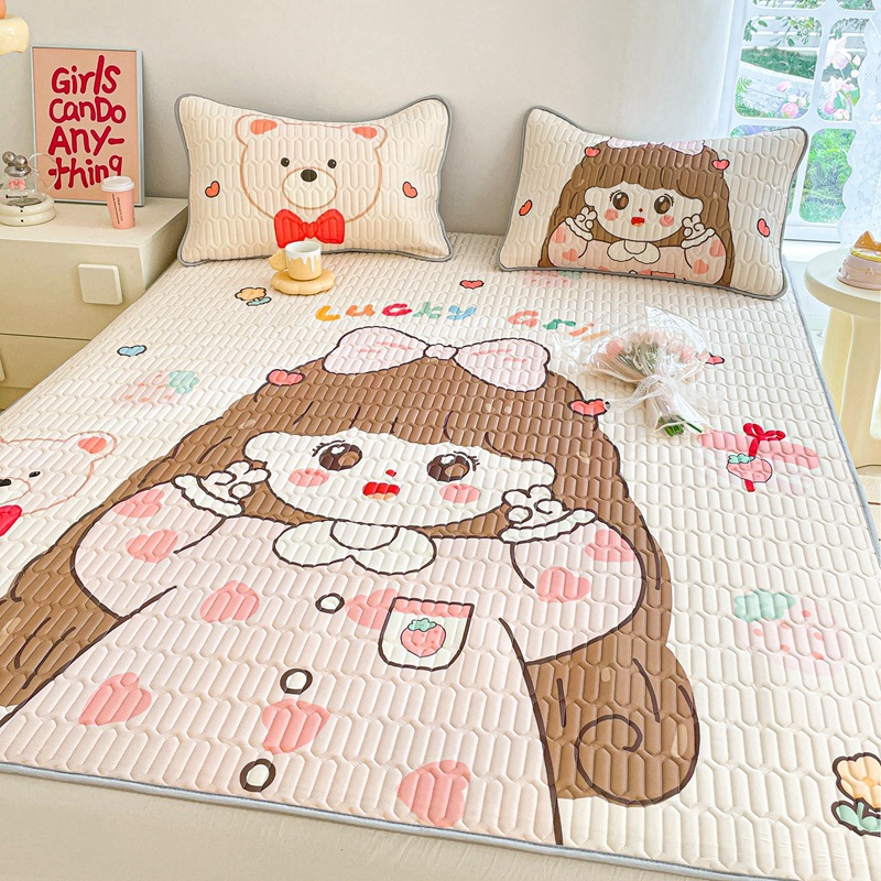 2024 Cartoon Minimalist Cool Silk Large Version Latex Three-Piece Set of Summer Sleeping Mat 1.5 M2 M Ice Silk Summer Sleeping Mat Live Broadcast