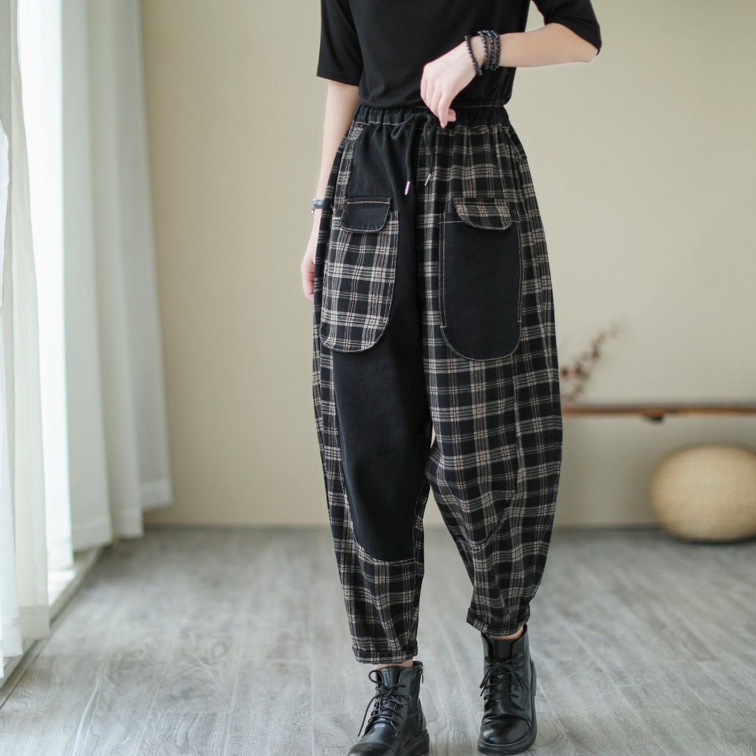 拼接垮裤女图片