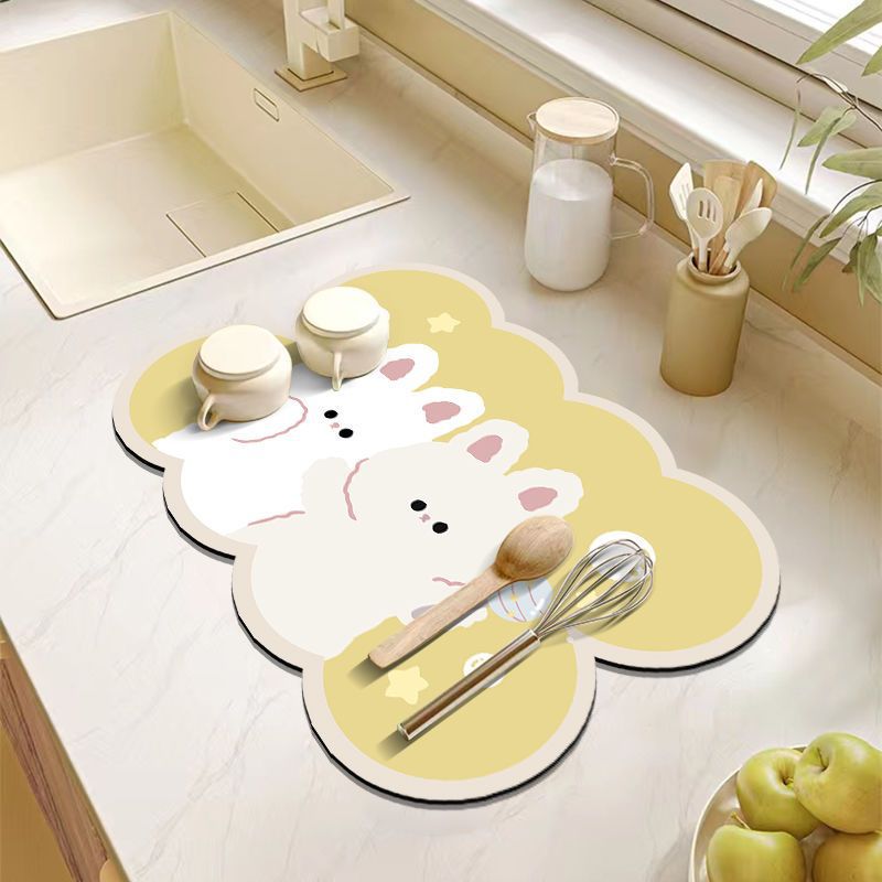 Cartoon Style Kitchen Easy-to-Dry Water Draining Pad Surface of Washbasin Scrubbing Mat Heat Insulation Coaster Imitation Diatom Mud Absorbent Pad