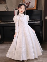 女童礼服白色花童参加婚礼公主裙儿童小女孩主持人钢琴演出服秋季