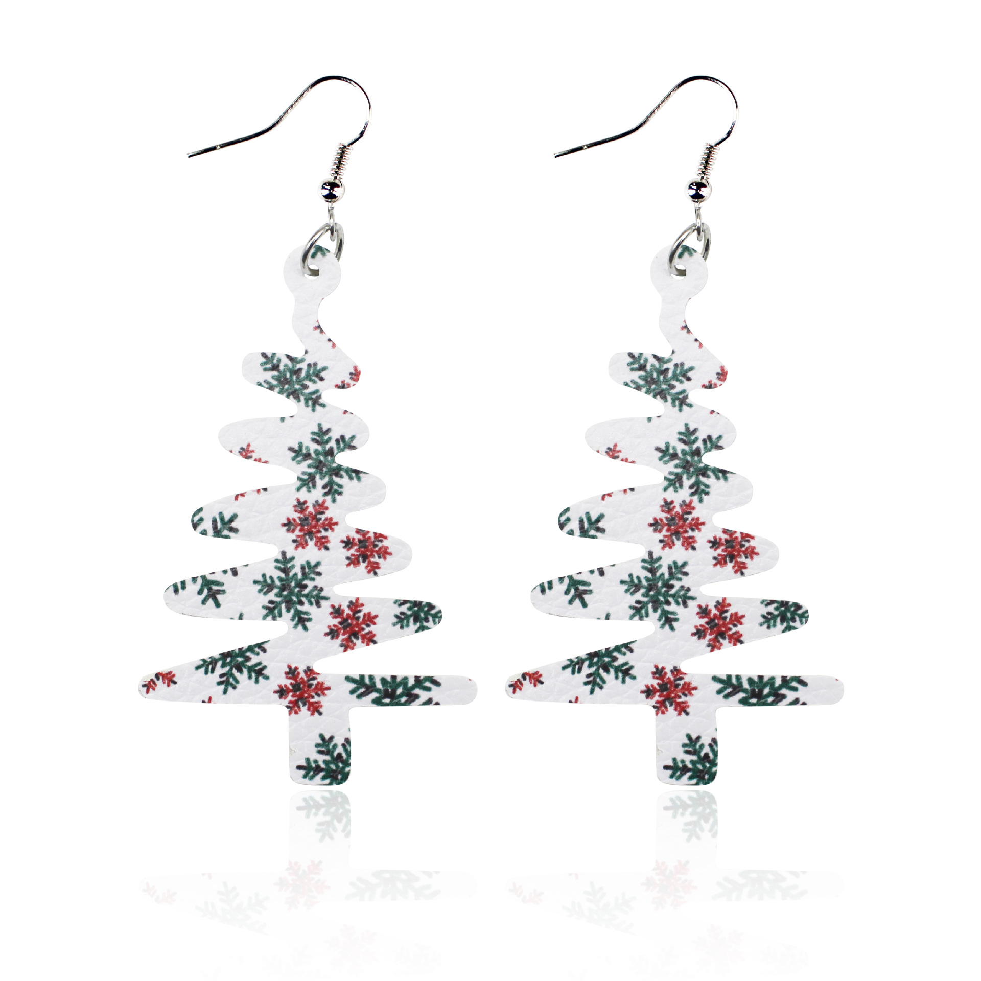 Christmas Christmas Tree Shape Snowflake Plaid Pine Leather Earrings Earrings European and American Festivals Cross-Border Amazon