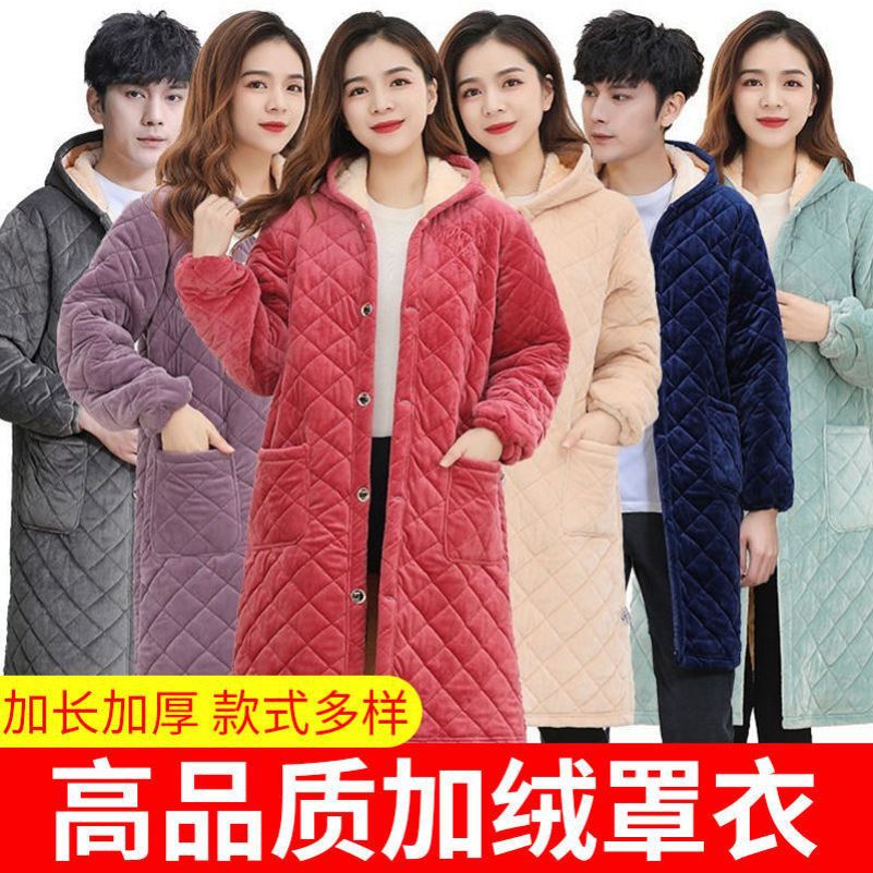 冬季新款罩衣女加绒加厚长款工作服新款加棉过膝护衣大码外套