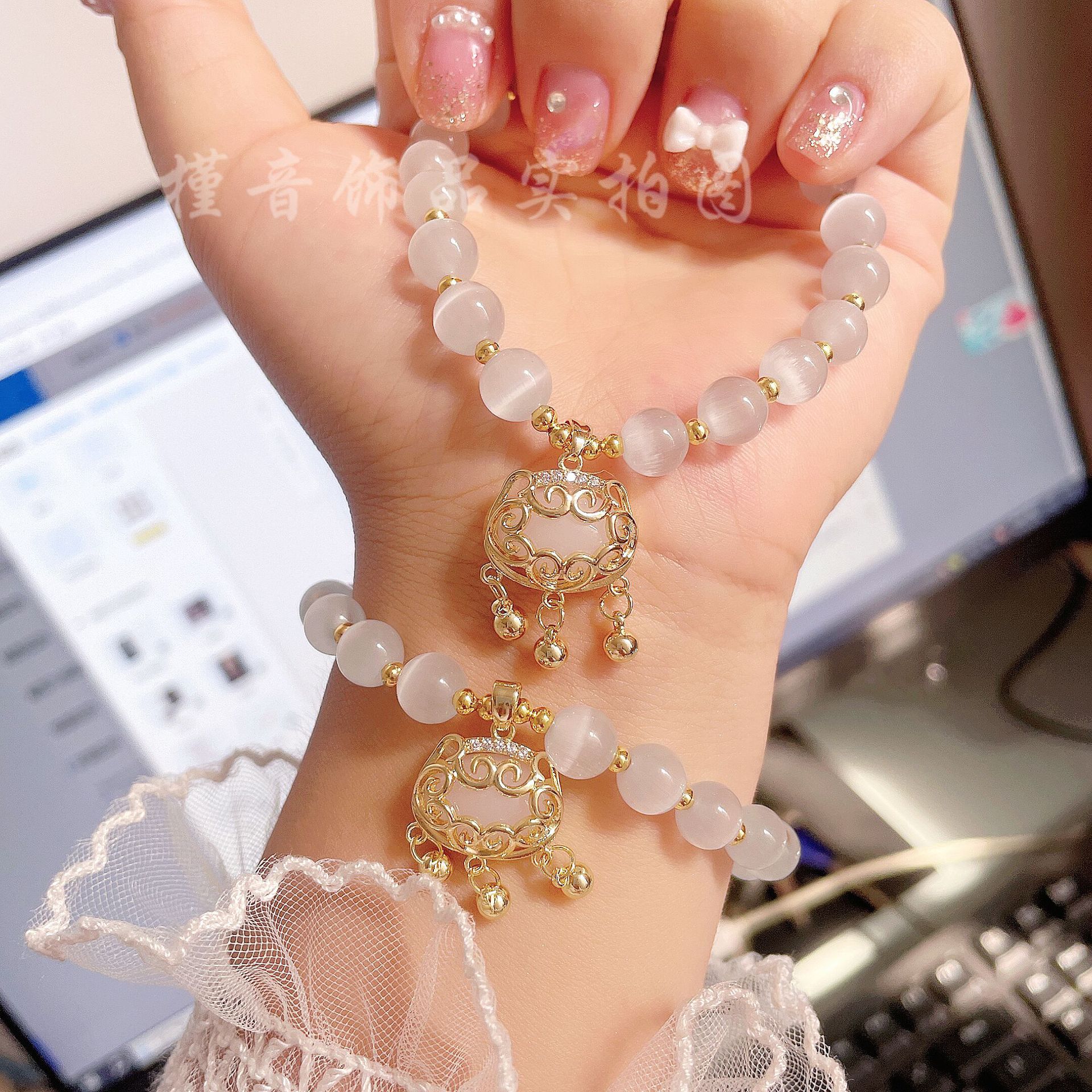 天然猫眼石平安福锁18k金不掉色手链女ins小众设计感气质手串新款