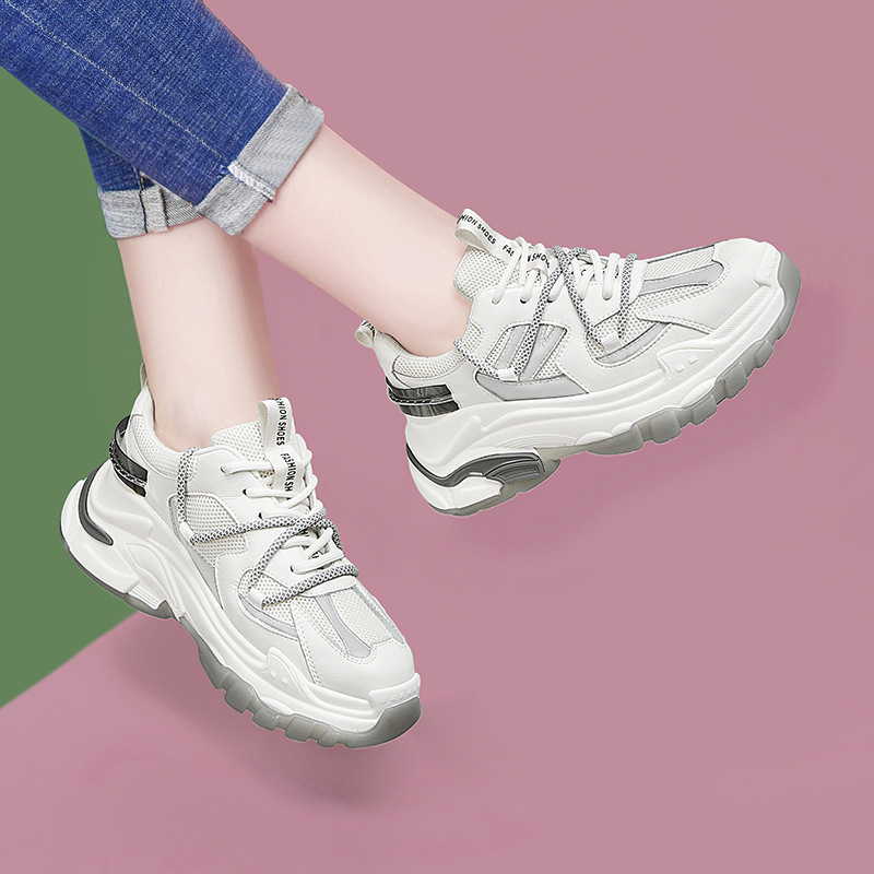 盾狐网红老爹鞋女ins潮2021夏季新款透气休闲运动鞋真皮女鞋百搭