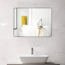 卫生间高清玻璃镜子贴墙免打孔化妆镜 壁挂自粘铝合金边框浴室镜