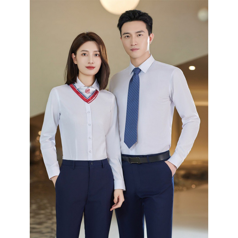 别克4s店汽车销售工作服白色长袖衬衫男女同款职业衬衣套装正装