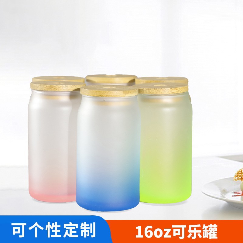 Sublimation Cup with Straw 16Oz Gradient Color Glass Single Layer Transparent Coke Cup Creative Cold Drink Cans