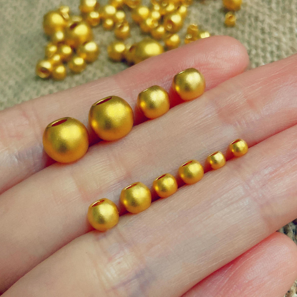 黄金转运珠散珠999足金珠子纯金磨砂隔珠3d硬金古法金珠手链男女