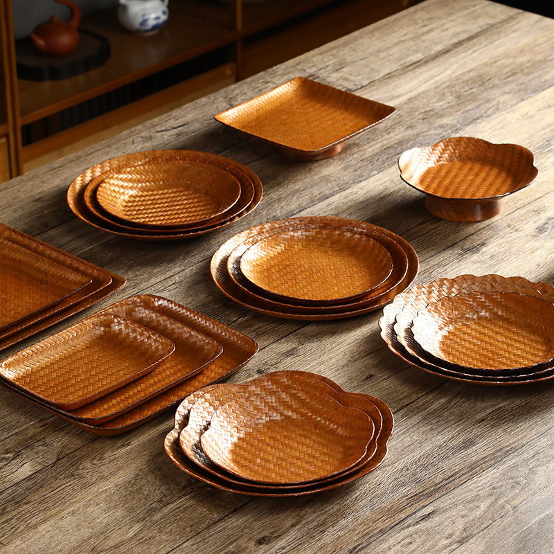 0成交113件相似竹质工艺品餐厅酒楼茶点摆盘中式竹籃食物竹编盘子迷你