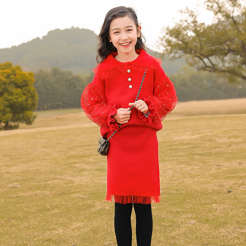 套装女童拜年服过年服婴儿童红色洋气新年款秋冬装宝宝拜年服男童过