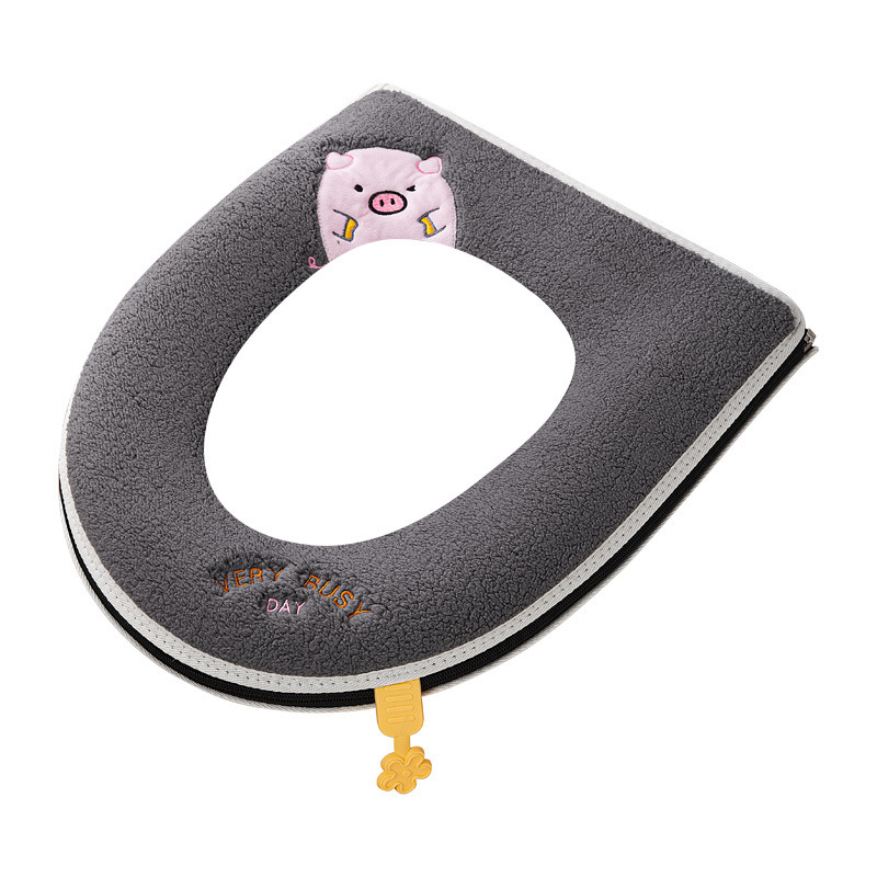 Winter Creative Cartoon Toilet Seat Cover Pad Household Toilet Extra Thick Band Handle Skin-Friendly Soft Washable Toilet Cover