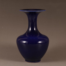 明万历祭兰釉赏瓶古玩古董老瓷器收藏摆件深蓝色复古小插花瓶花器