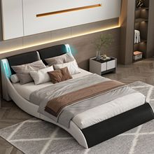 外贸工厂定制现代风格卧室床时尚波浪曲线单人床双人床床头带灯设