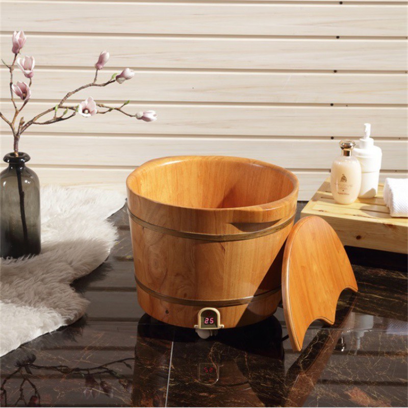 恒温电加热橡胶木泡脚木桶足浴桶洗脚木桶木质泡脚盆过小腿养生