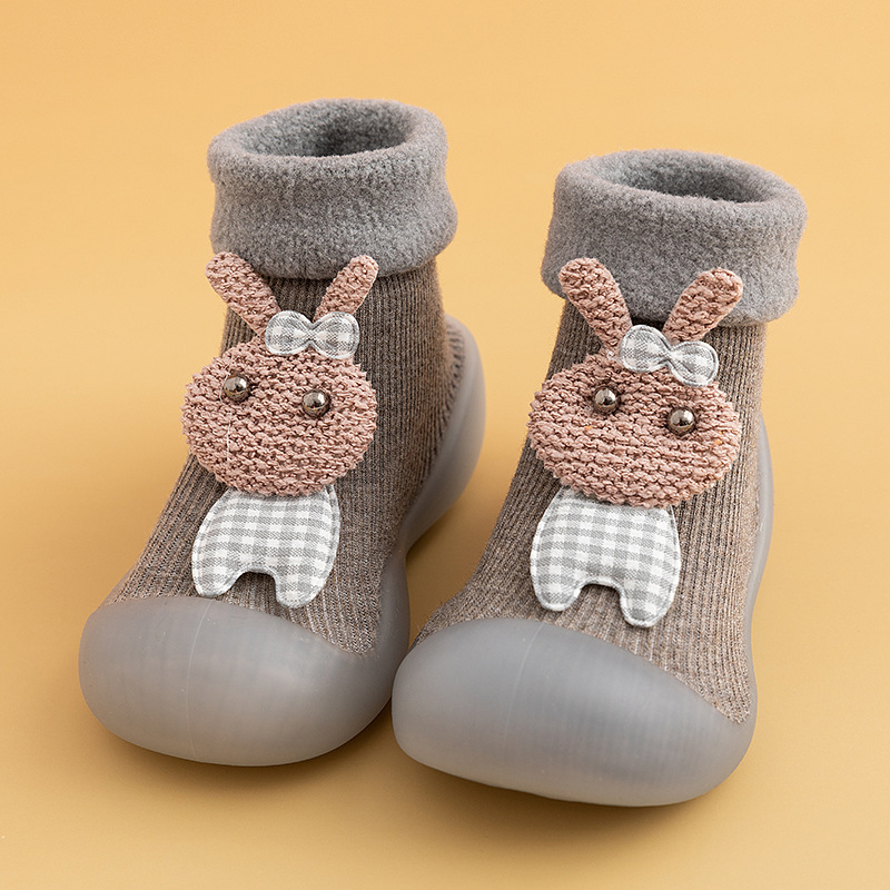 Winter Keep Baby Warm Fleece-lined Floor Shoes Children's Indoor and Outdoor Soft Bottom Toddler Shoes Boys and Girls Fashion Cartoon Socks Shoes