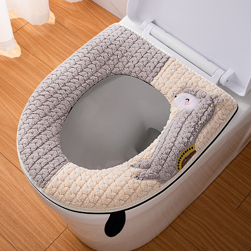 Toilet Mat Home Toilet Seat Cover Winter Thicken Thermal Toilet Seat Cover Universal Zipper Toilet Seat Cover Toilet Seat Cover Pad