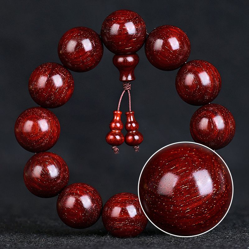 印度鸡血红满金星小叶紫檀手串老料檀香木手链108颗佛珠手串盘玩