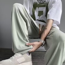冰丝直筒坠感裤男夏季薄款高级感阔腿裤子设计感潮牌宽松休闲长裤
