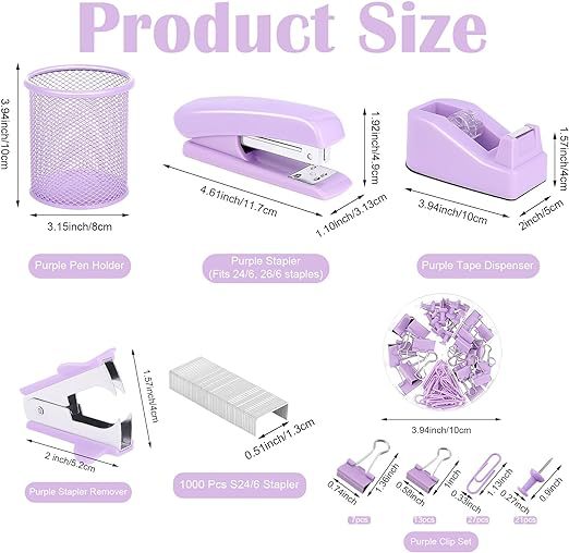 Cross-Border Purple Student Stationery Set Amazon Stapler Tape Holder Pen Holder Scissors Ruler Combination Set