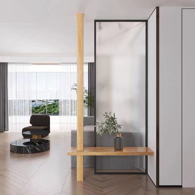 玻璃隔断墙屏风隔断轻奢不锈钢铁艺日式木框简约客厅卫生间遮挡