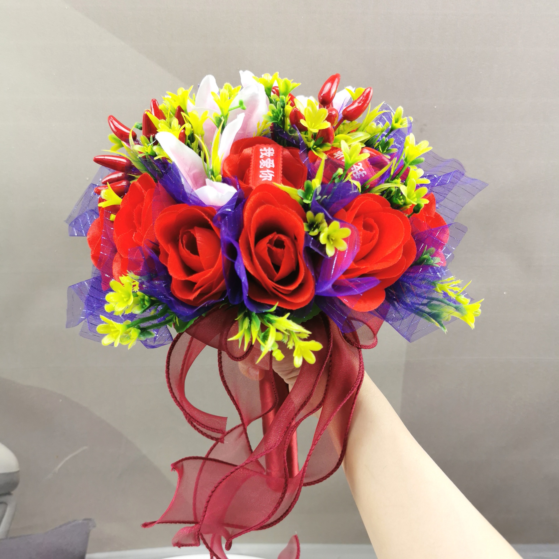 玫瑰花新娘手捧花仿真花结婚捧花新娘伴娘手拿假花束影楼拍照假花