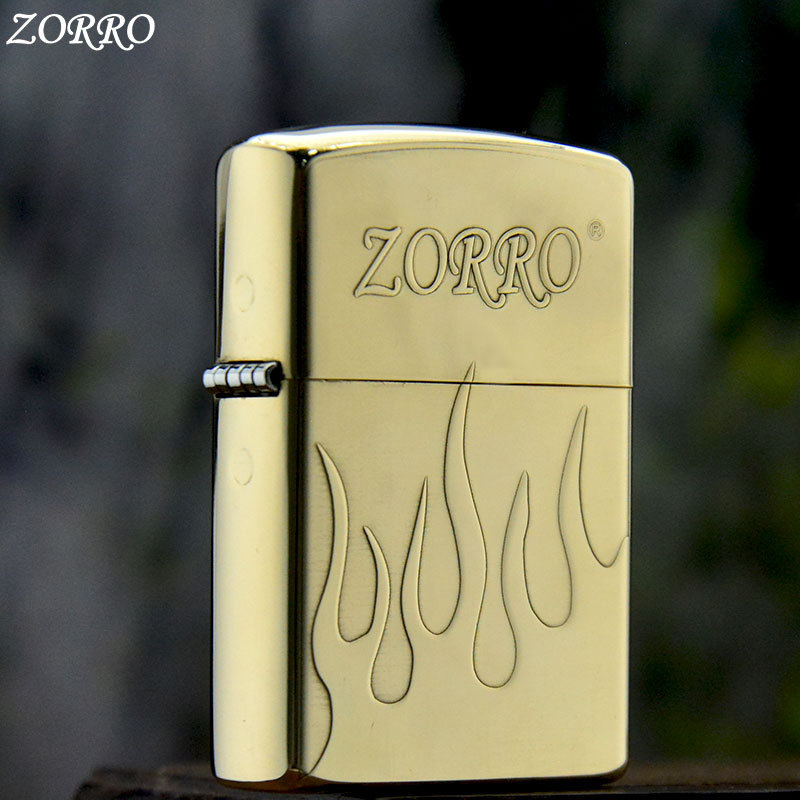 zorro佐罗黄铜正品火焰标志翻盖煤油打火机精雕个性男士生日礼品