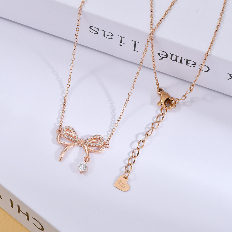 Real Gold Electroplated Micro Inlaid Zircon Temperament Clavicle Chain Female Niche Design Bow Necklace Internet Celebrity Live Broadcast Necklace