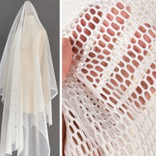 白色厚粗空气网层面料 设计师六角大格子廓形镂空眼孔时装DIY布料