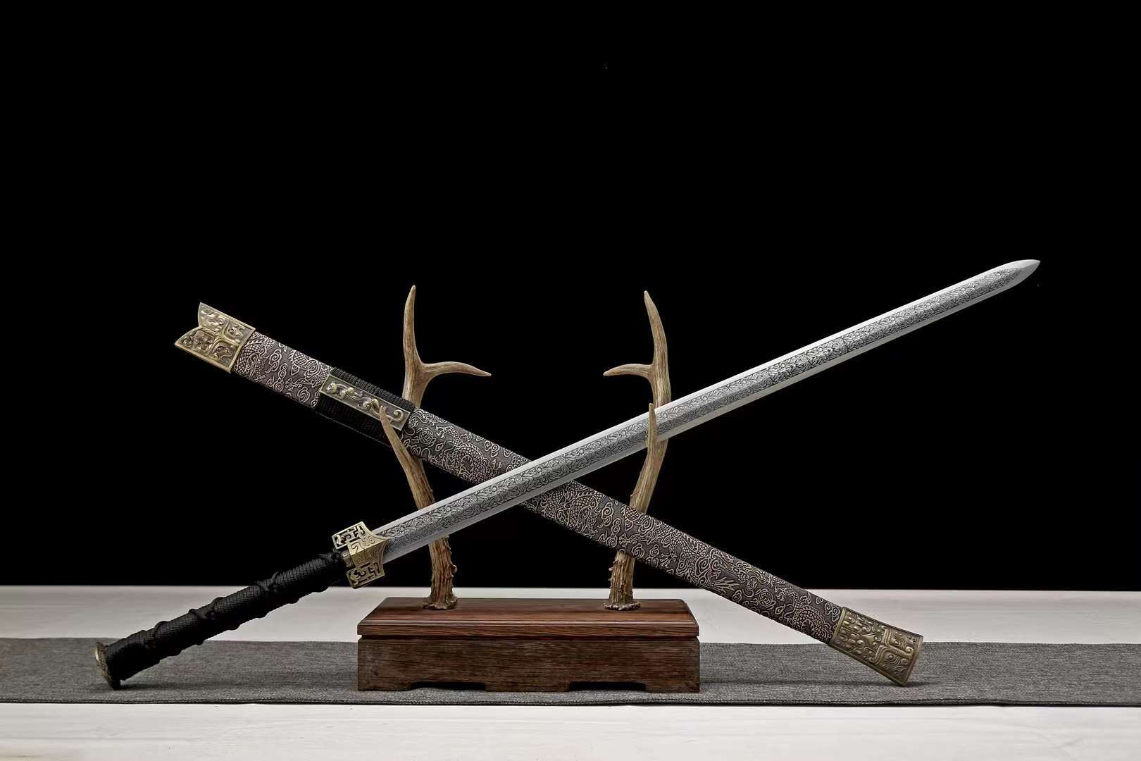 龙泉市刀剑复古摆设碳钢锻打车载一体长剑硬剑汉剑冷兵器未开刃