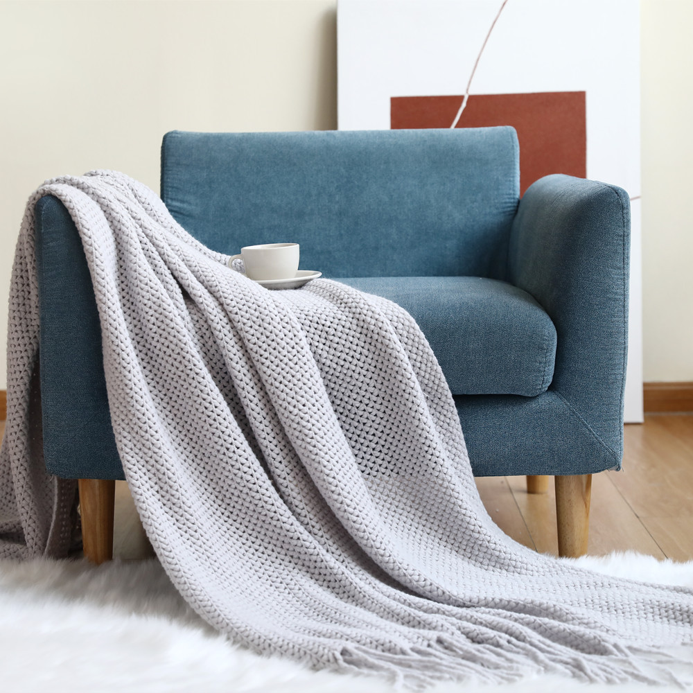 Nordic Style Sofa Cover Cover Blanket Knitted Blanket Shawl Blanket Solid Color Blanket Cross-Border Bed Runner Wool Sofa Towel